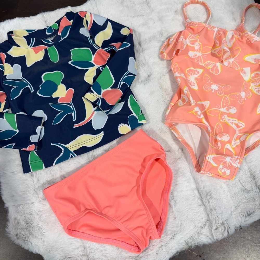 OshKosh B'gosh Coral & Navy Girls 3-Piece Swim Sets 9M